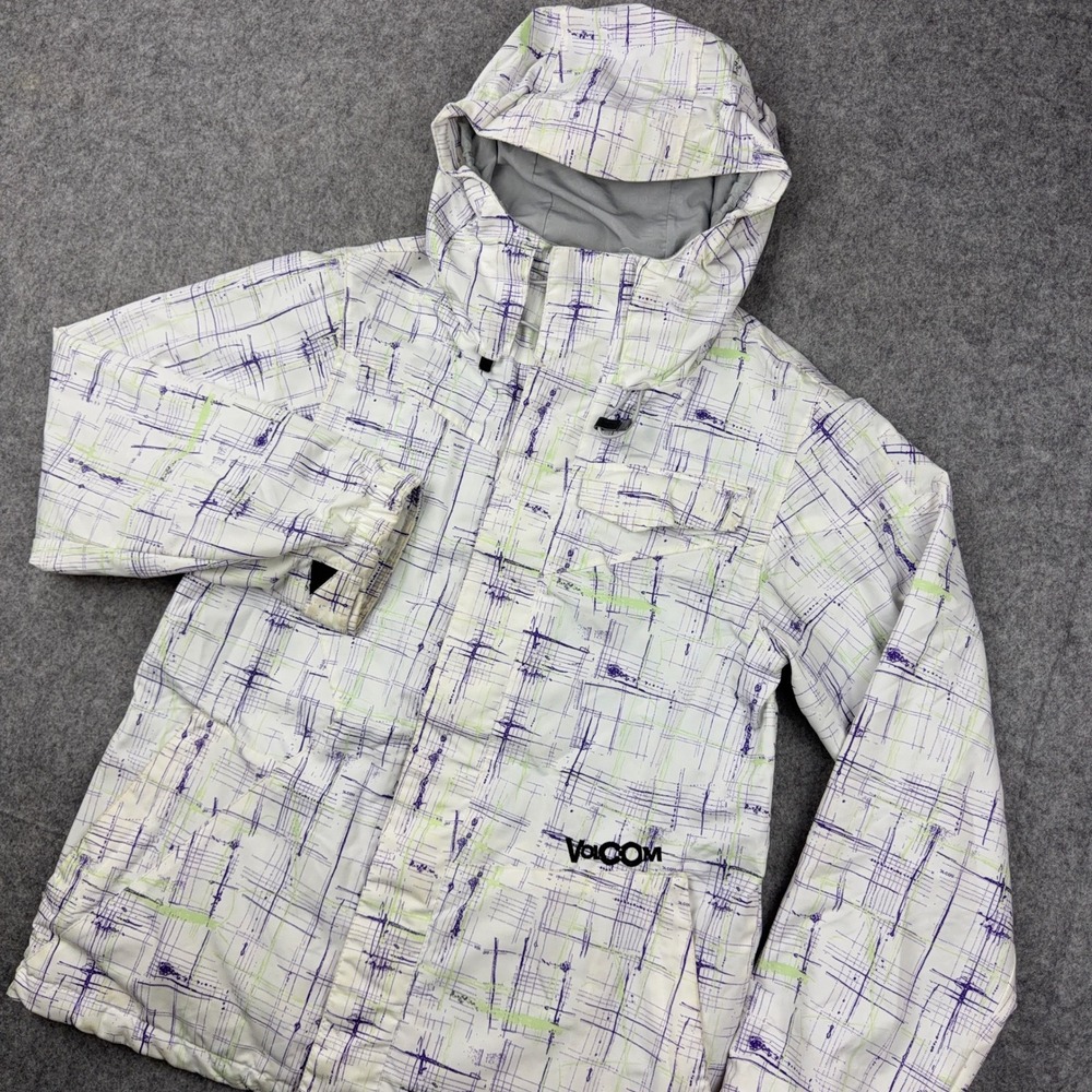 Volcom Snowboard Jacket Womens Medium White Nimbus Queens Jacket Ski Hooded